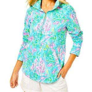 Lilly Pulitzer UPF 50+ Skipper Rounded Hem Popover Amalfi Blue Best Fishes